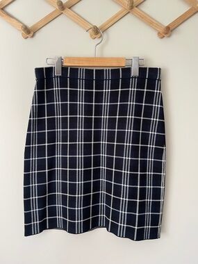 Theory Navy and White Windowpane Pencil Skirt